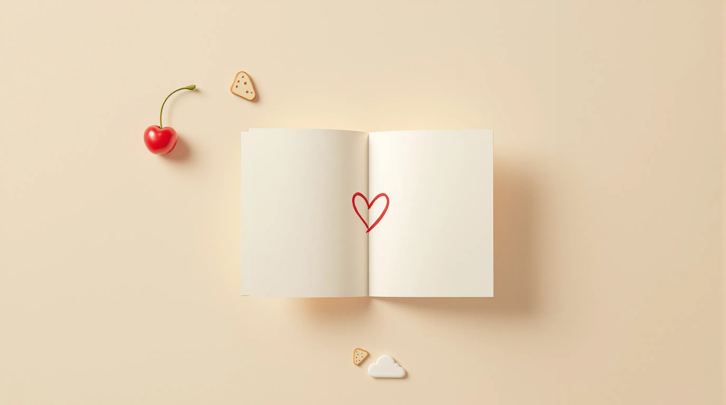 an open greeting card with a heart and symbols of cherished memories