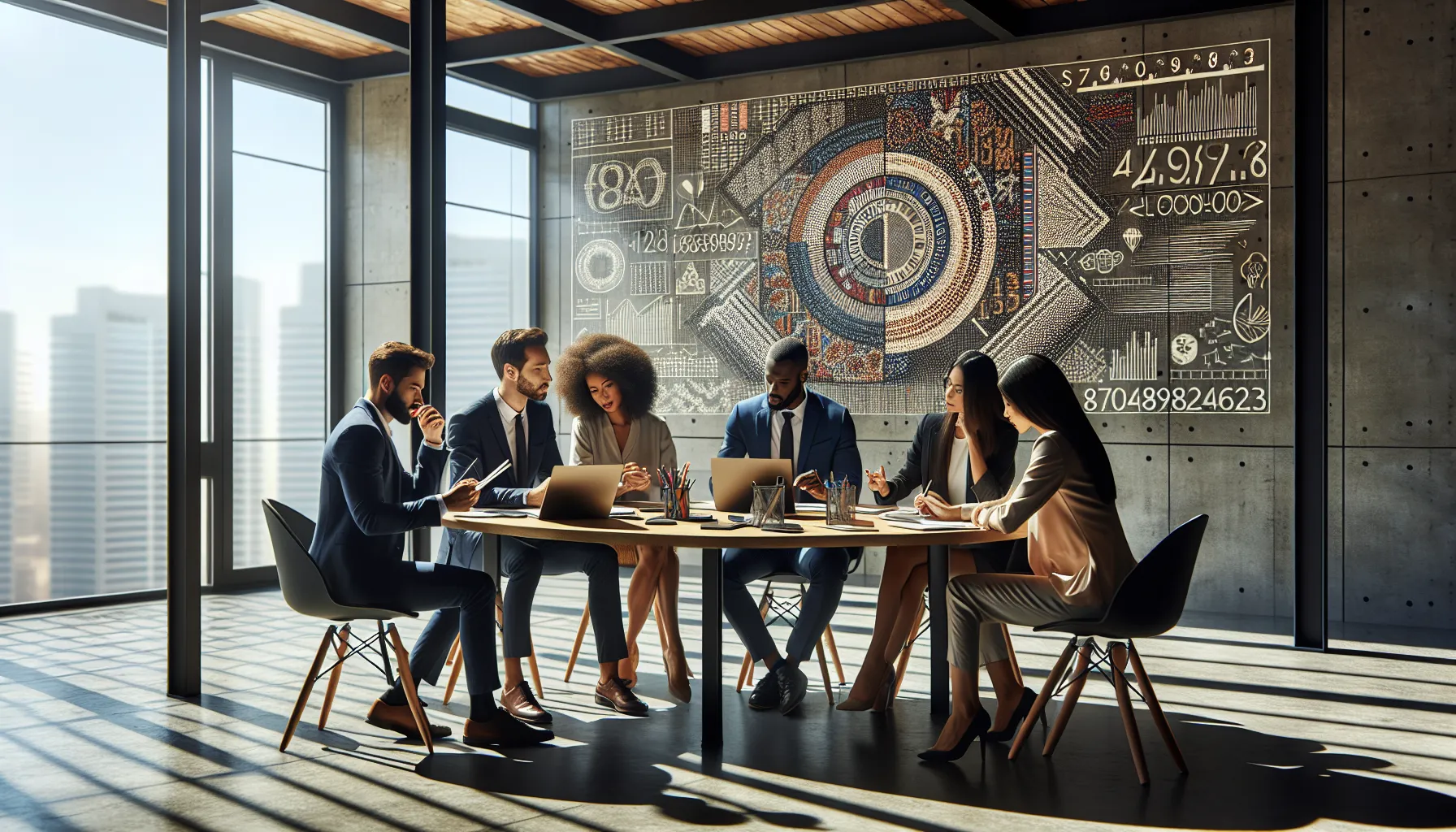 diverse team discussing the significance of numbers in a modern office.