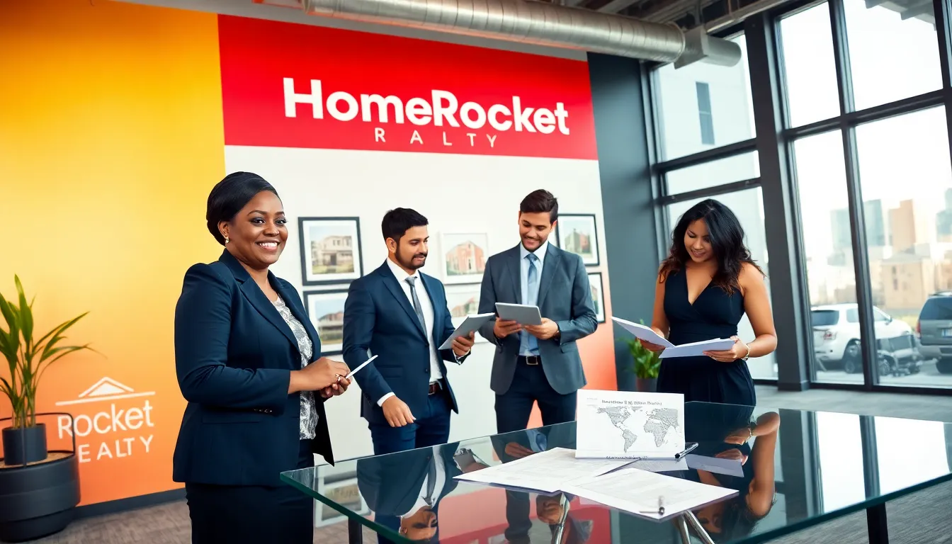 real estate agents collaborating in a modern office environment.