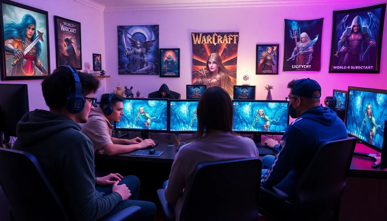 gamers enjoying World of Warcraft Classic at a modern gaming setup.