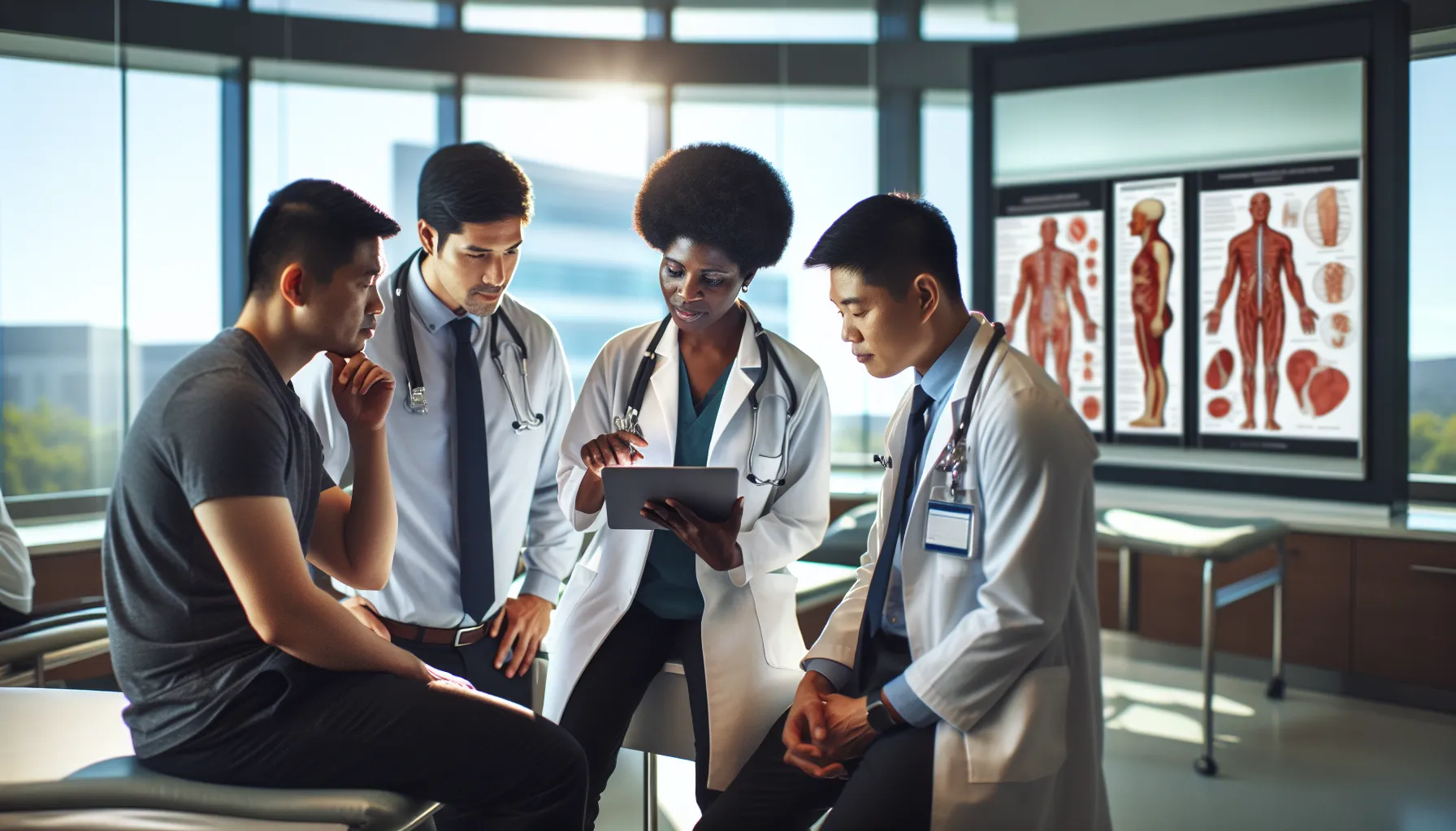 Doctors collaborating in a modern healthcare setting on diagnosis.