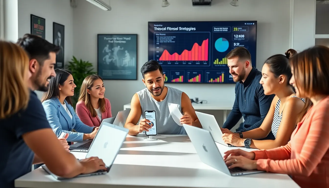 diverse fitness professionals discussing personalized health strategies in a modern workspace.