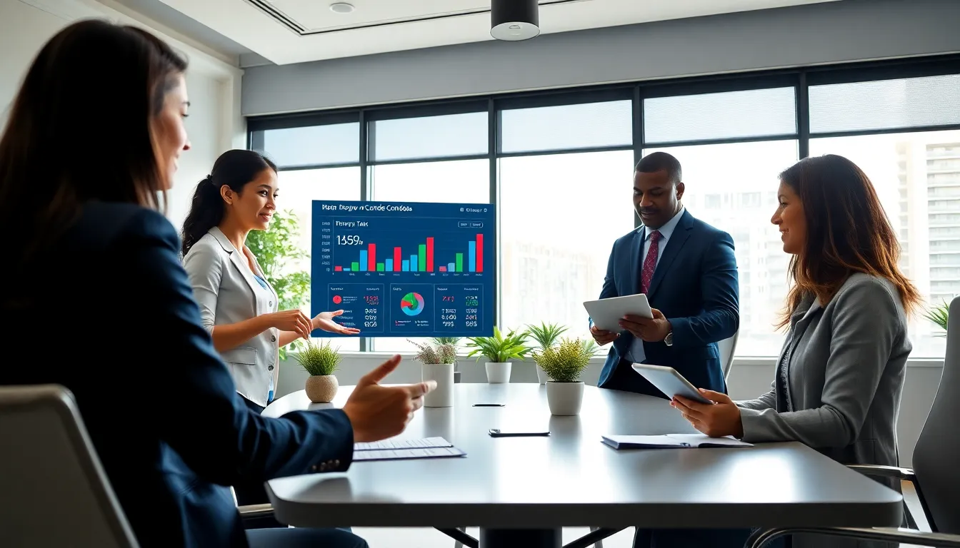 diverse team discussing condo buying and renting options.