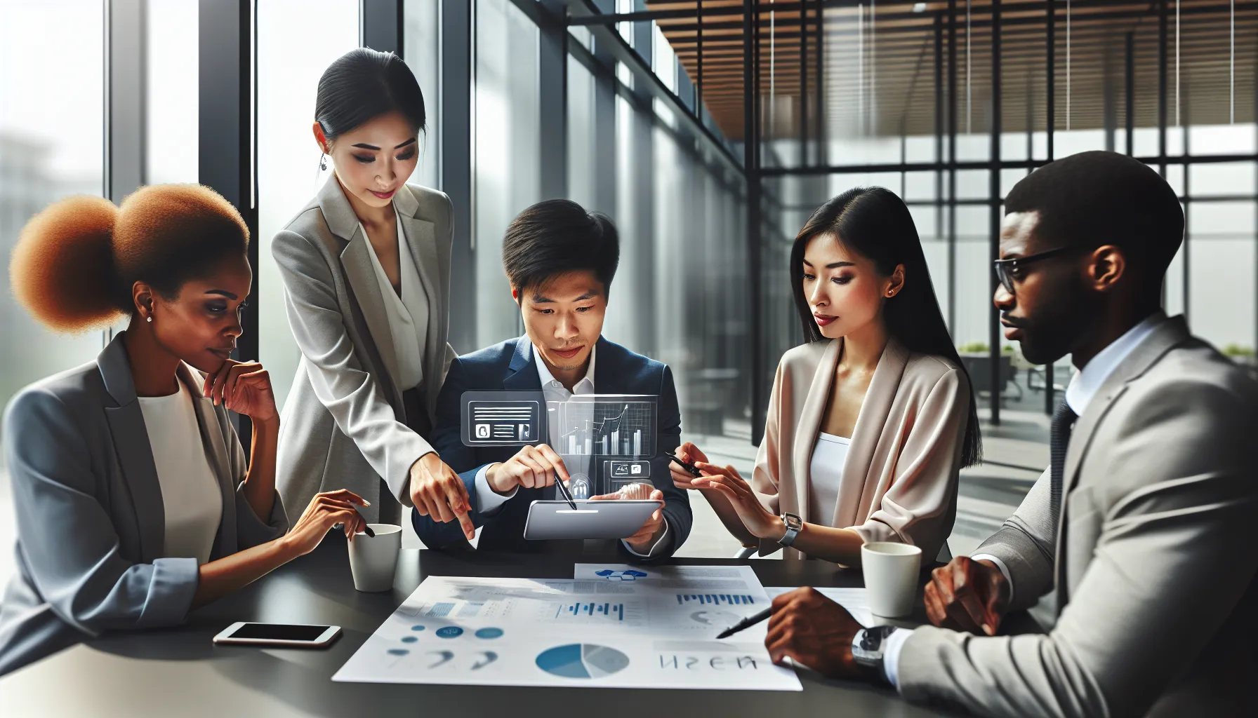 team discussing potential issues related to phone security in a modern office.