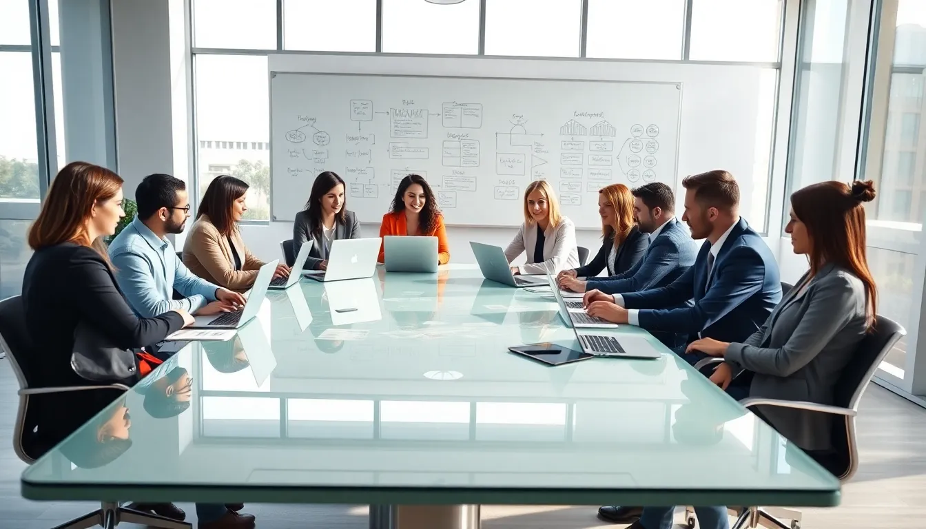 diverse professionals collaborating in a modern office discussing ijglbp.