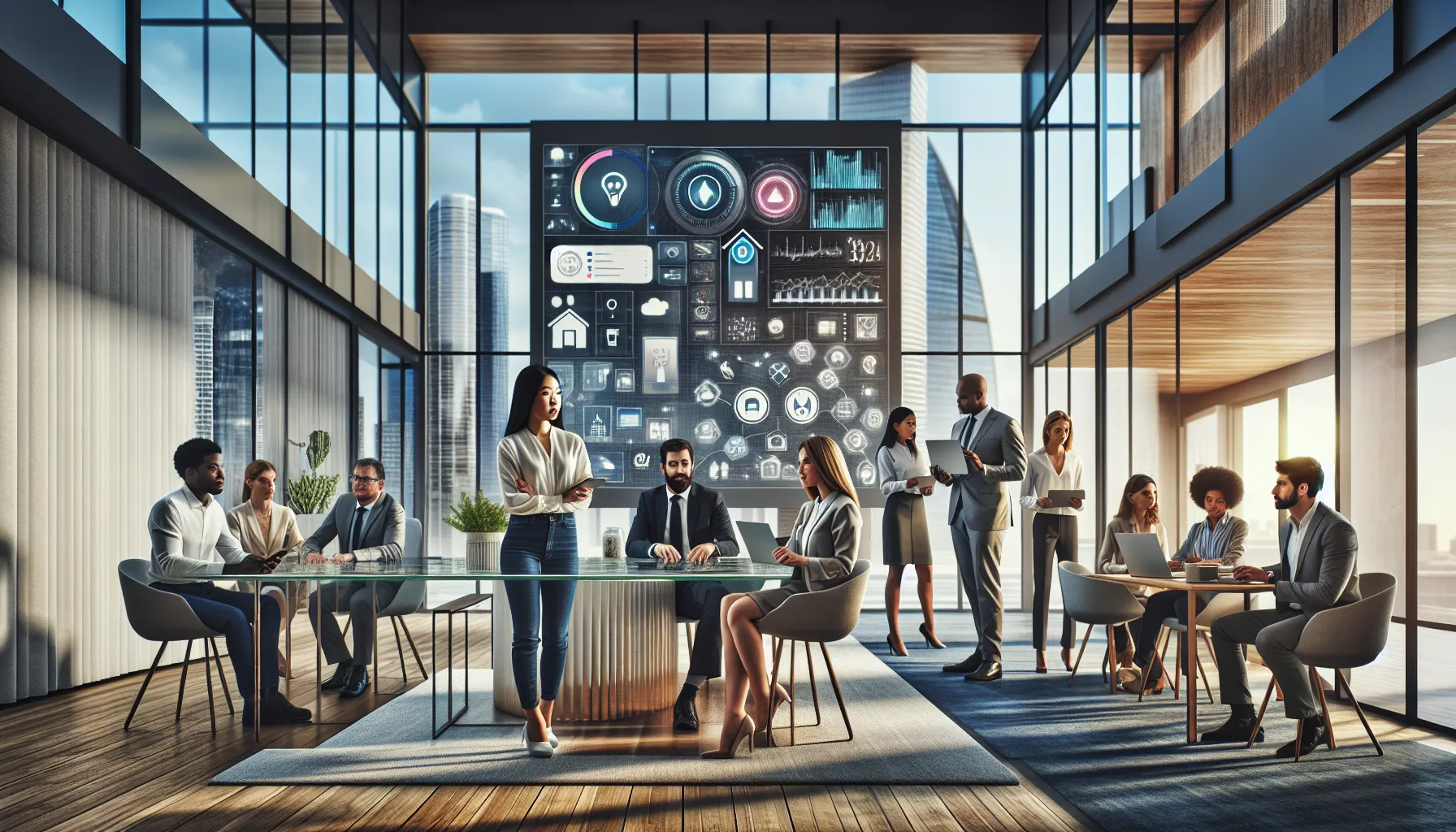 diverse professionals using Punb005500 in a modern workspace.