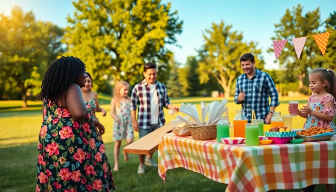 A diverse group enjoying a thrifty outdoor gathering with homemade snacks.