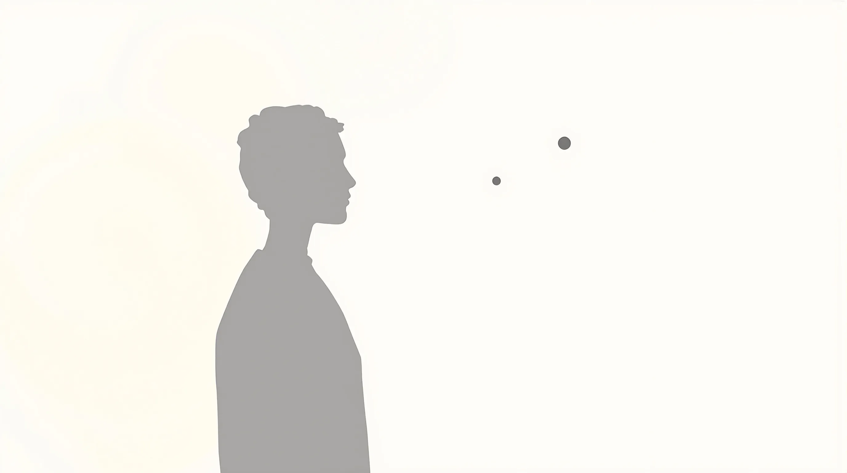 Minimalist silhouette of a person in thoughtful pose with abstract geometric shape.