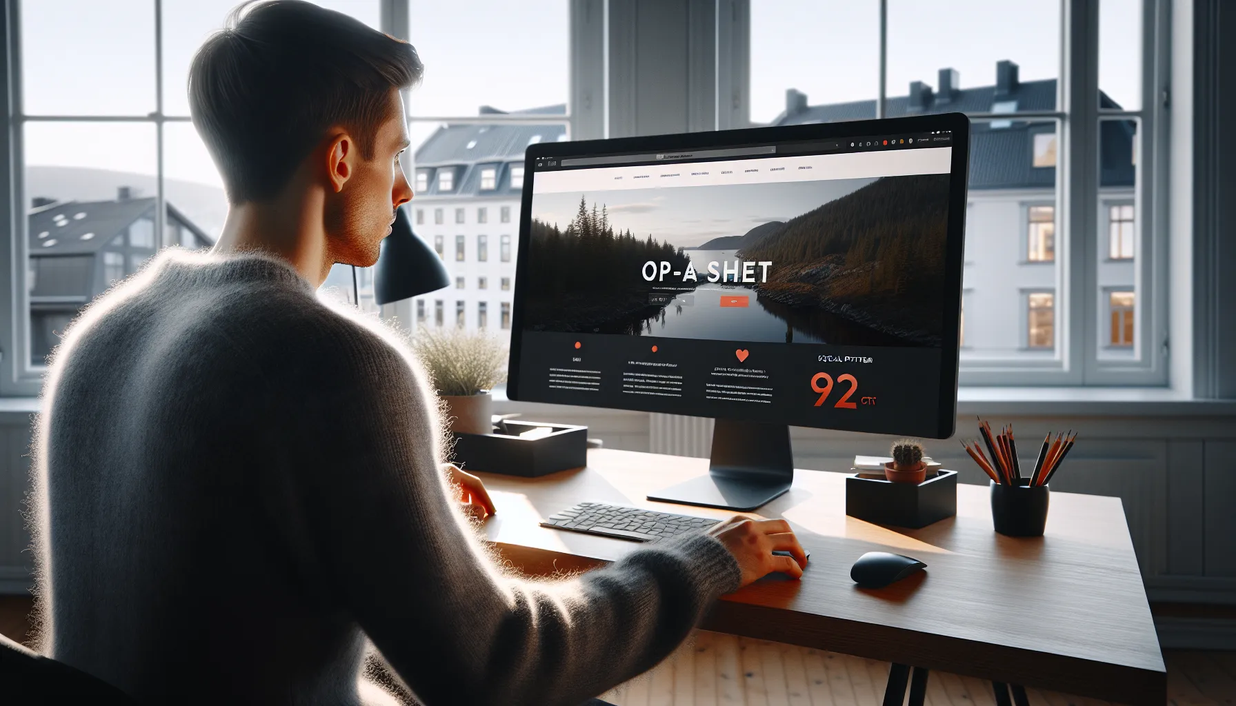 Effekten av grafisk design på forbrukeratferd: en studie 3 Norwegian ux designer reviews a landing page with high-contrast cta and heatmap.
