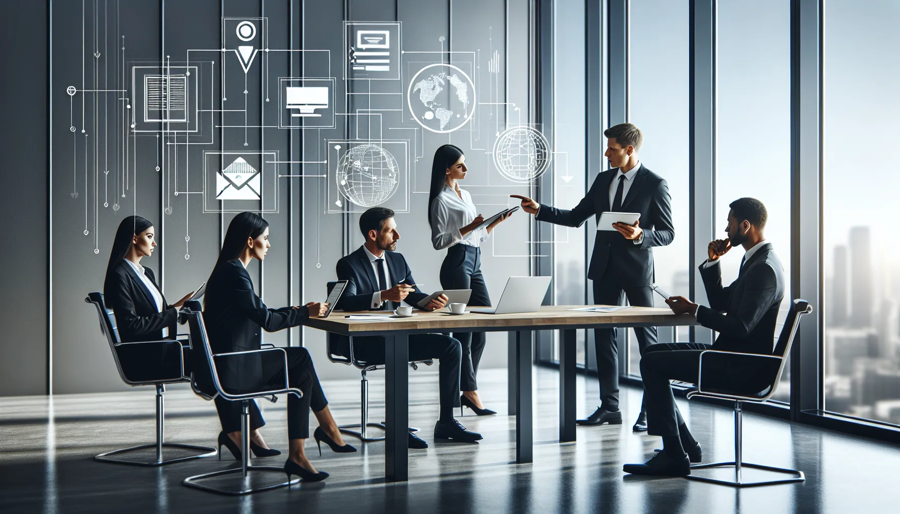 diverse team discussing email roles in a modern office.