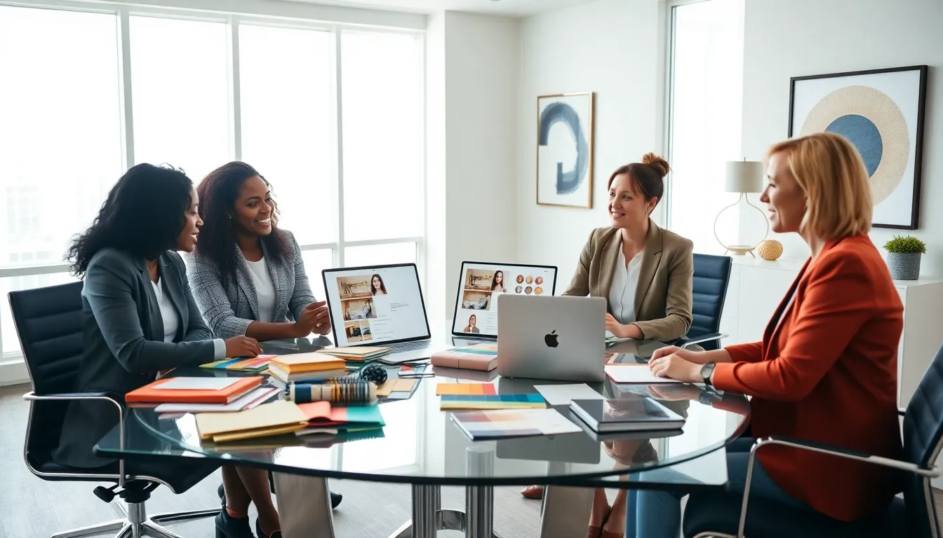 diverse team collaborating in a modern conference room on home decorating.