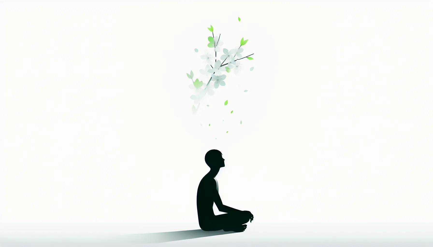 Contemplative silhouette with floating spring symbols representing life's fleeting nature