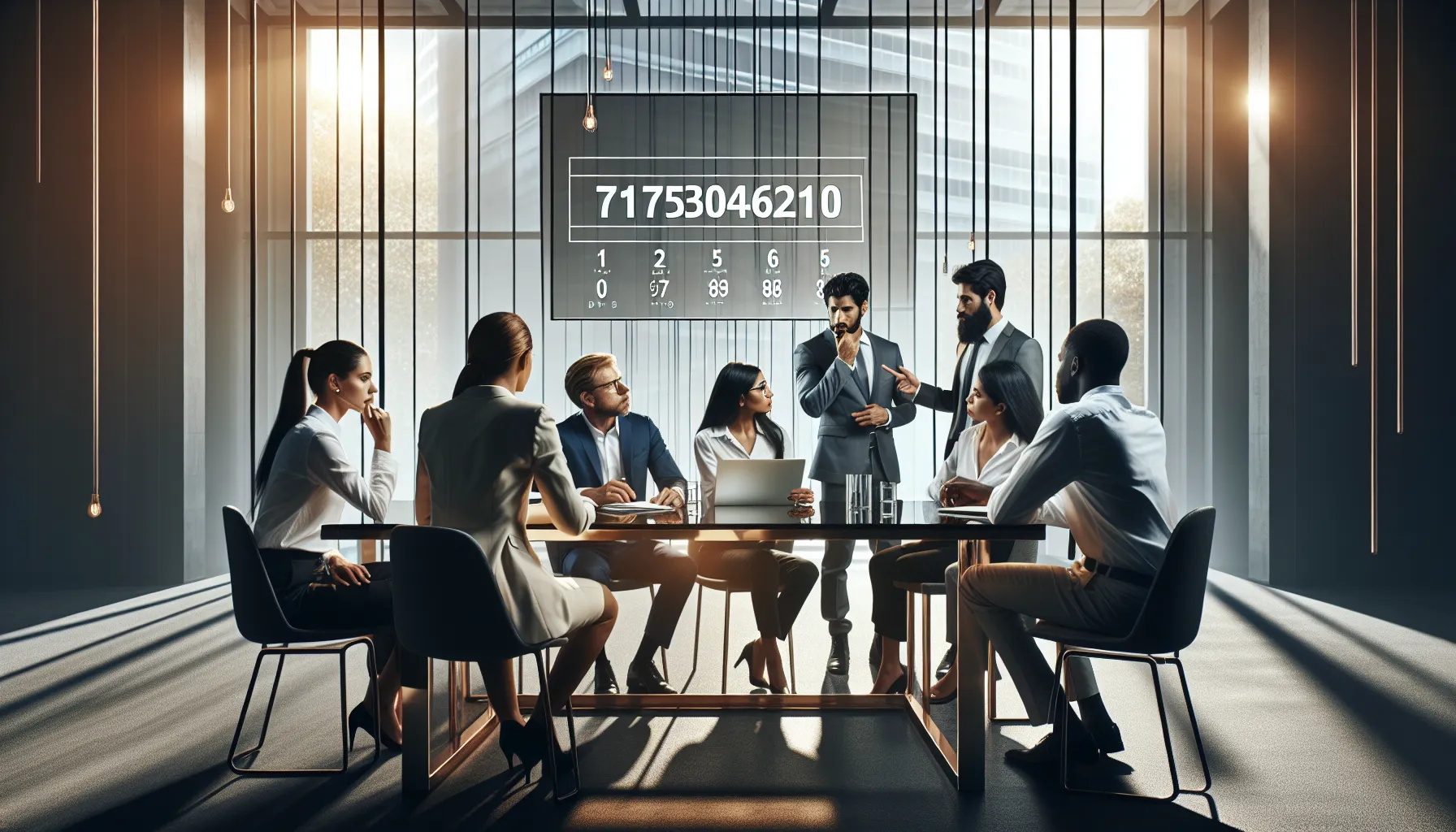 diverse professionals discussing various applications of a phone number in an office.