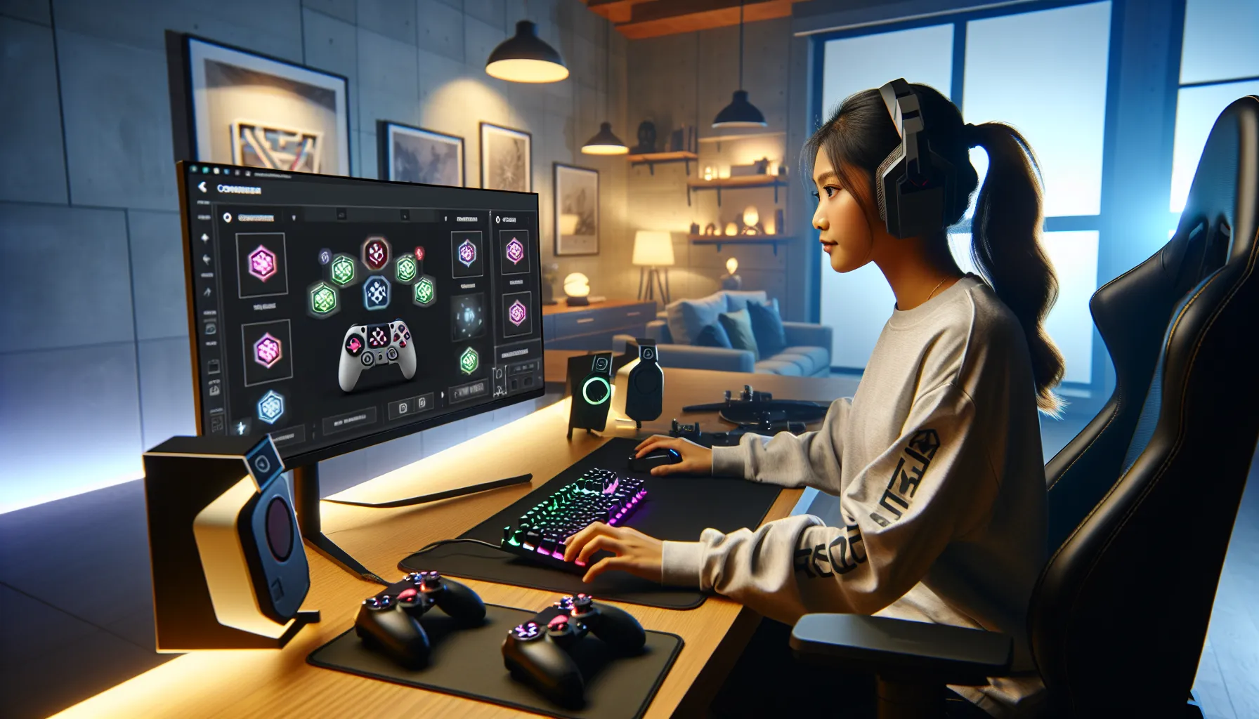 gamer customizing settings on a modern gaming setup.