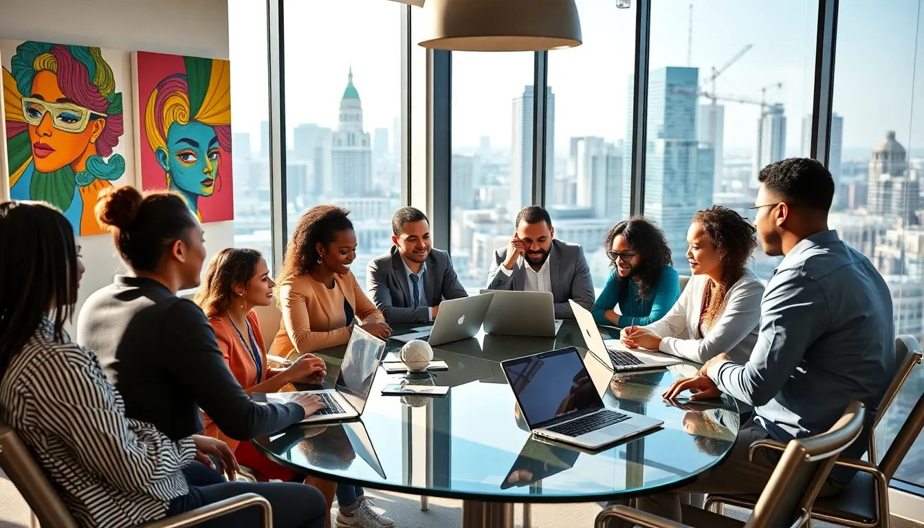 diverse professionals collaborating in a modern New Orleans office.