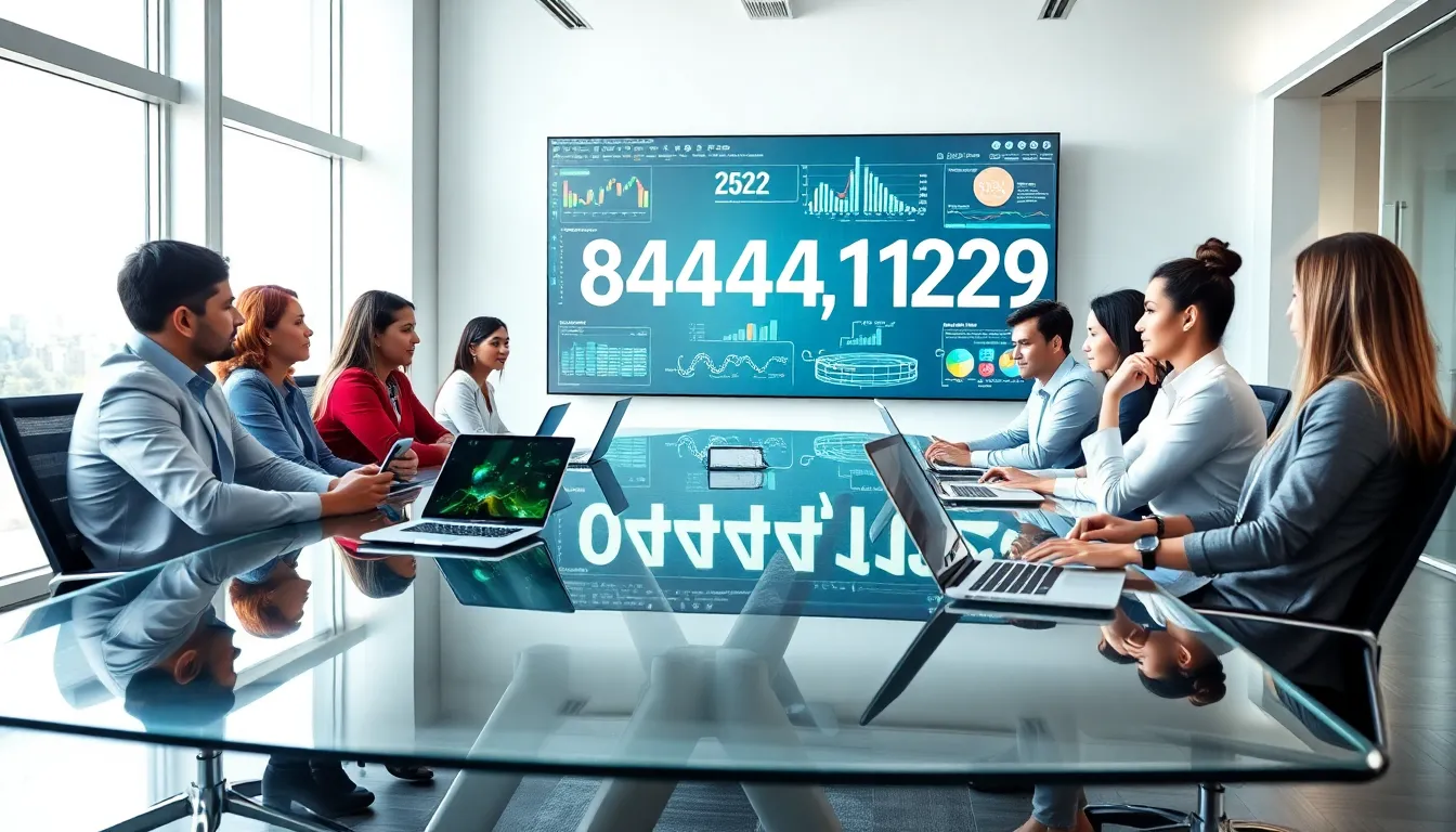 diverse team discussing the significance of 8444211229 in a modern office.