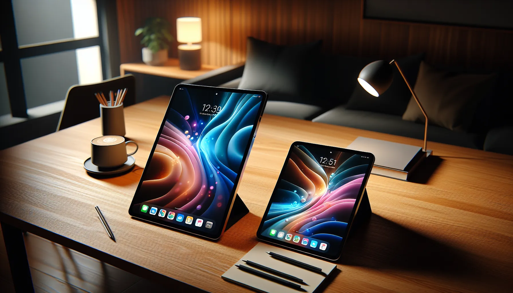 Two iPads on a desk highlighting their design differences.
