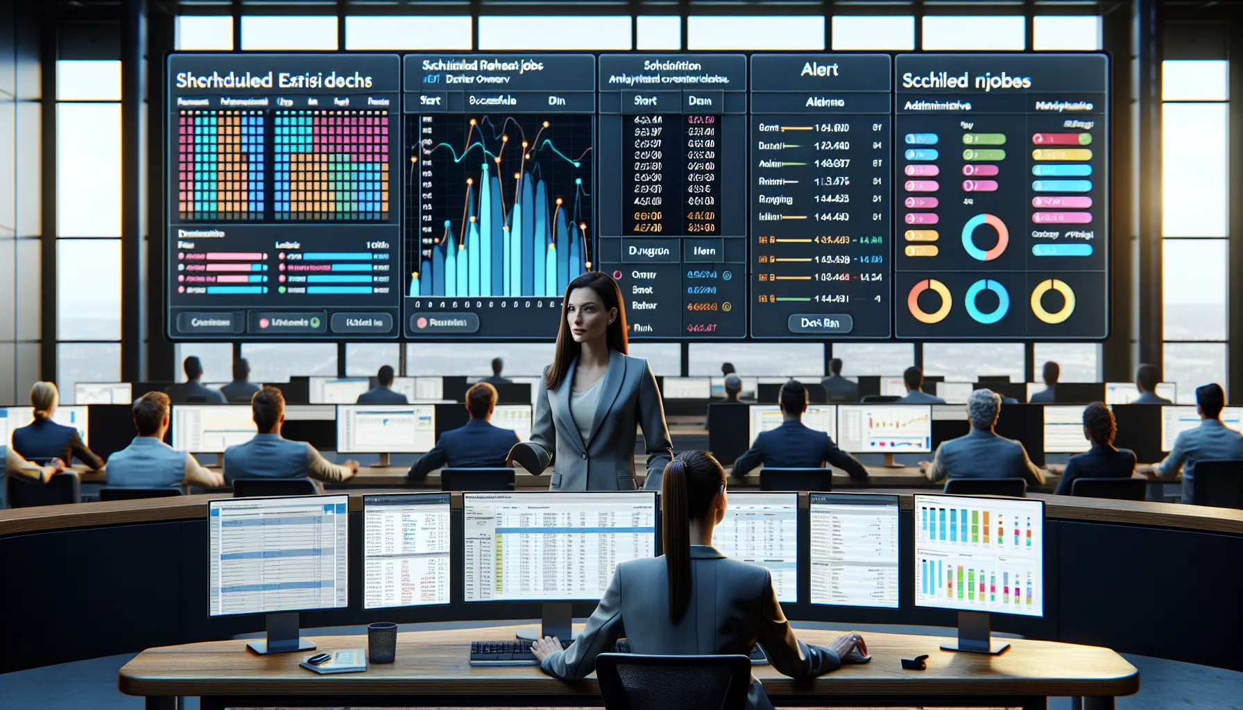 Data team monitoring scheduled extract refresh jobs and alerts on modern dashboards.