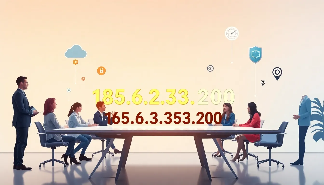 illustration of IP address with professionals in a modern office.