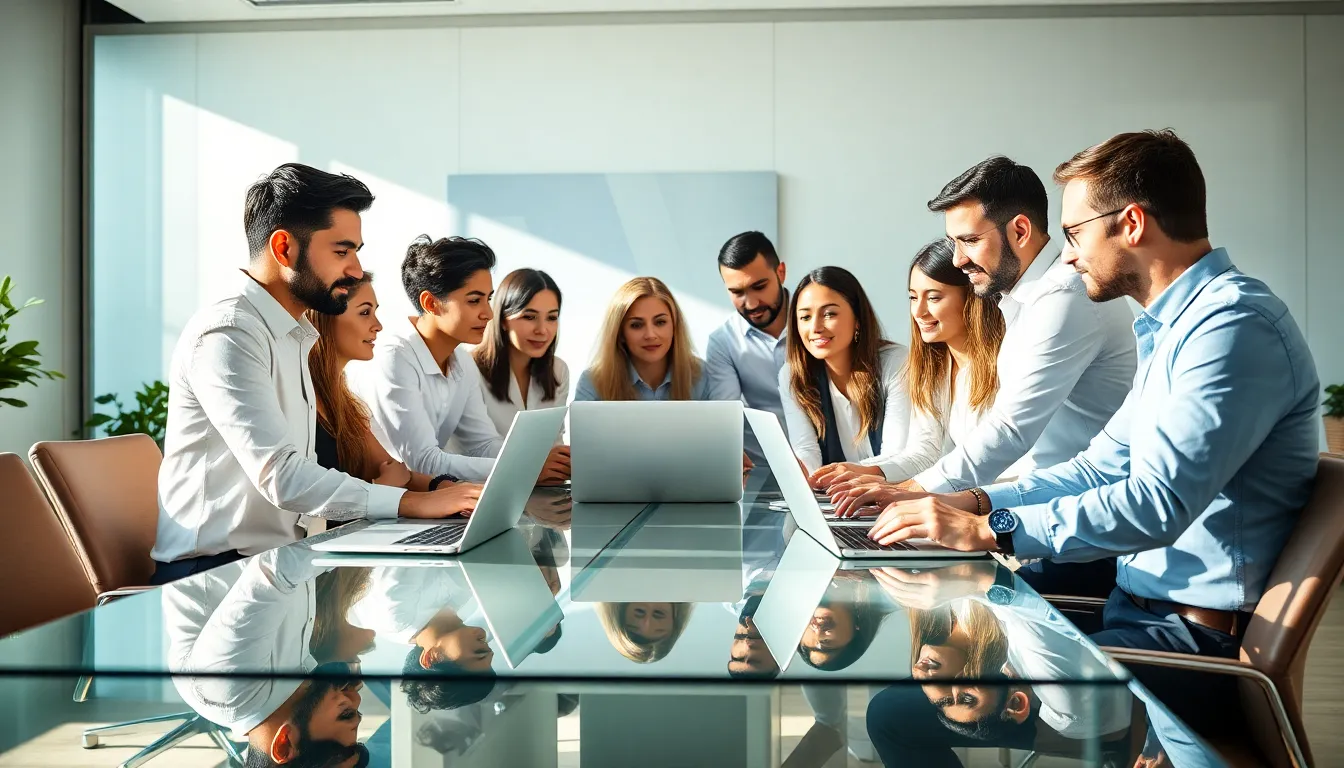 diverse team collaborating in a modern office setting.