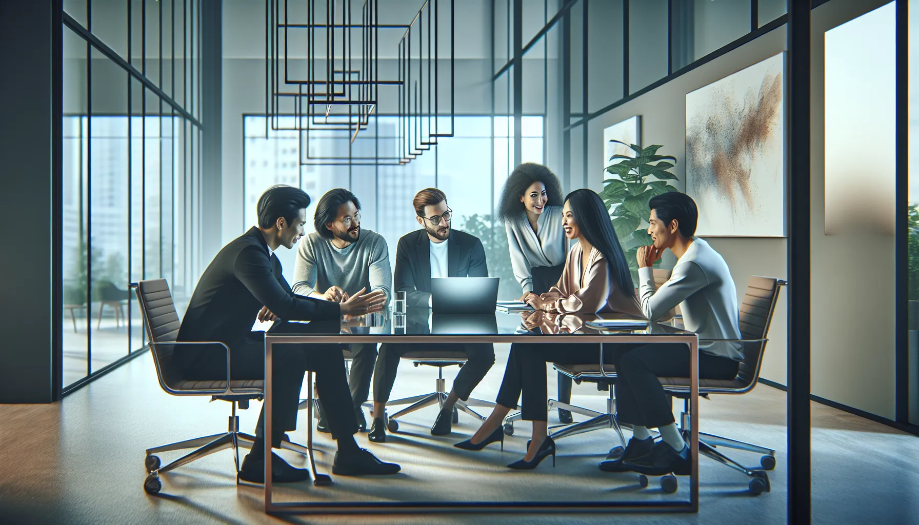 team discussing software updates in a modern office setting.