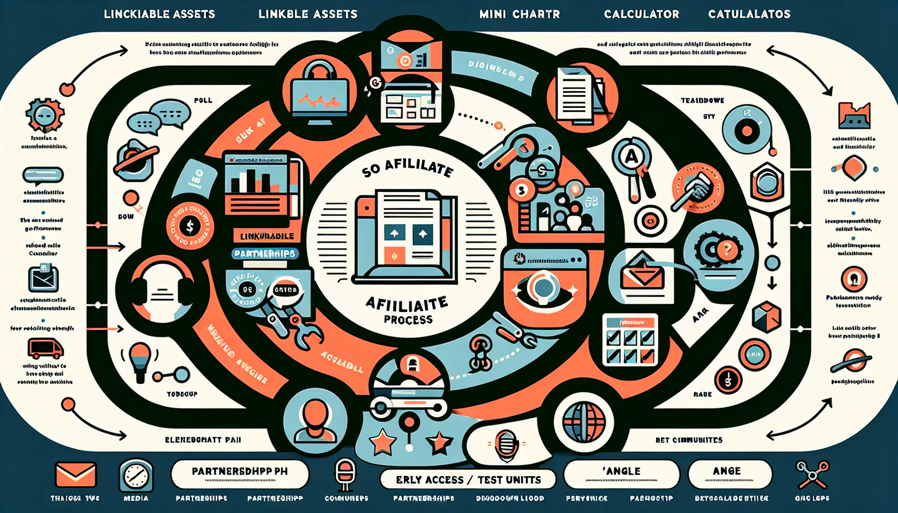 Circular UK-focused link-building process for SEO affiliates showing compounding authority.