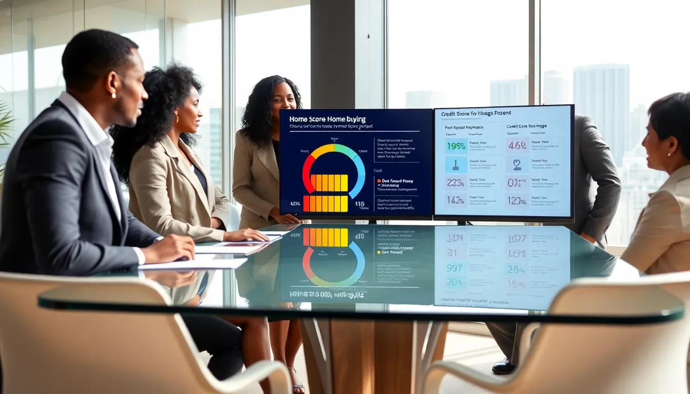 diverse team discussing credit scores in a modern office.