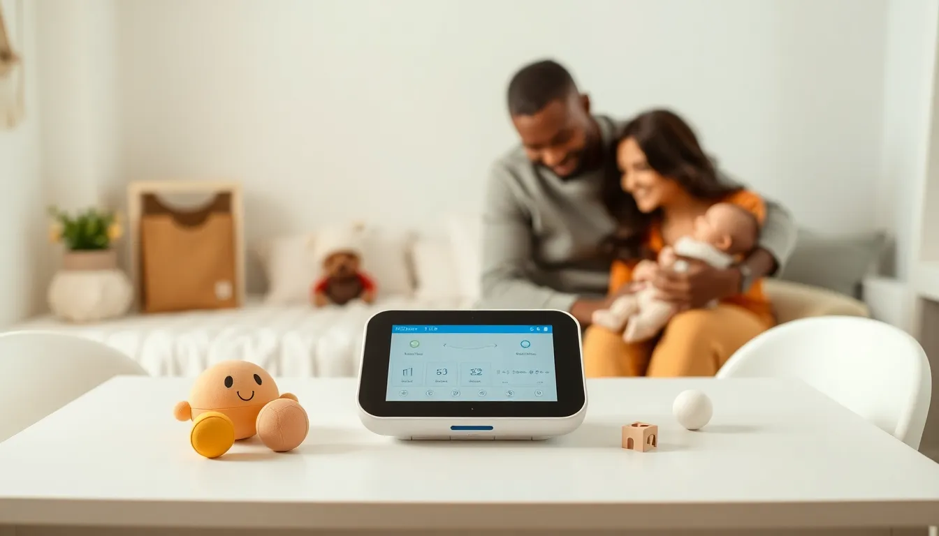 modern childcare device aiding parents in a cozy nursery.