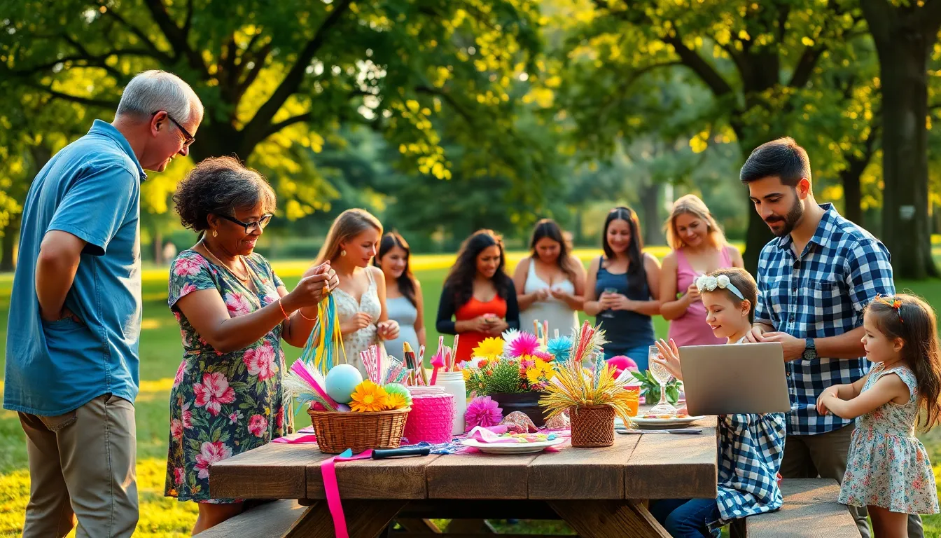 a diverse group enjoying a budget-friendly event in a park.