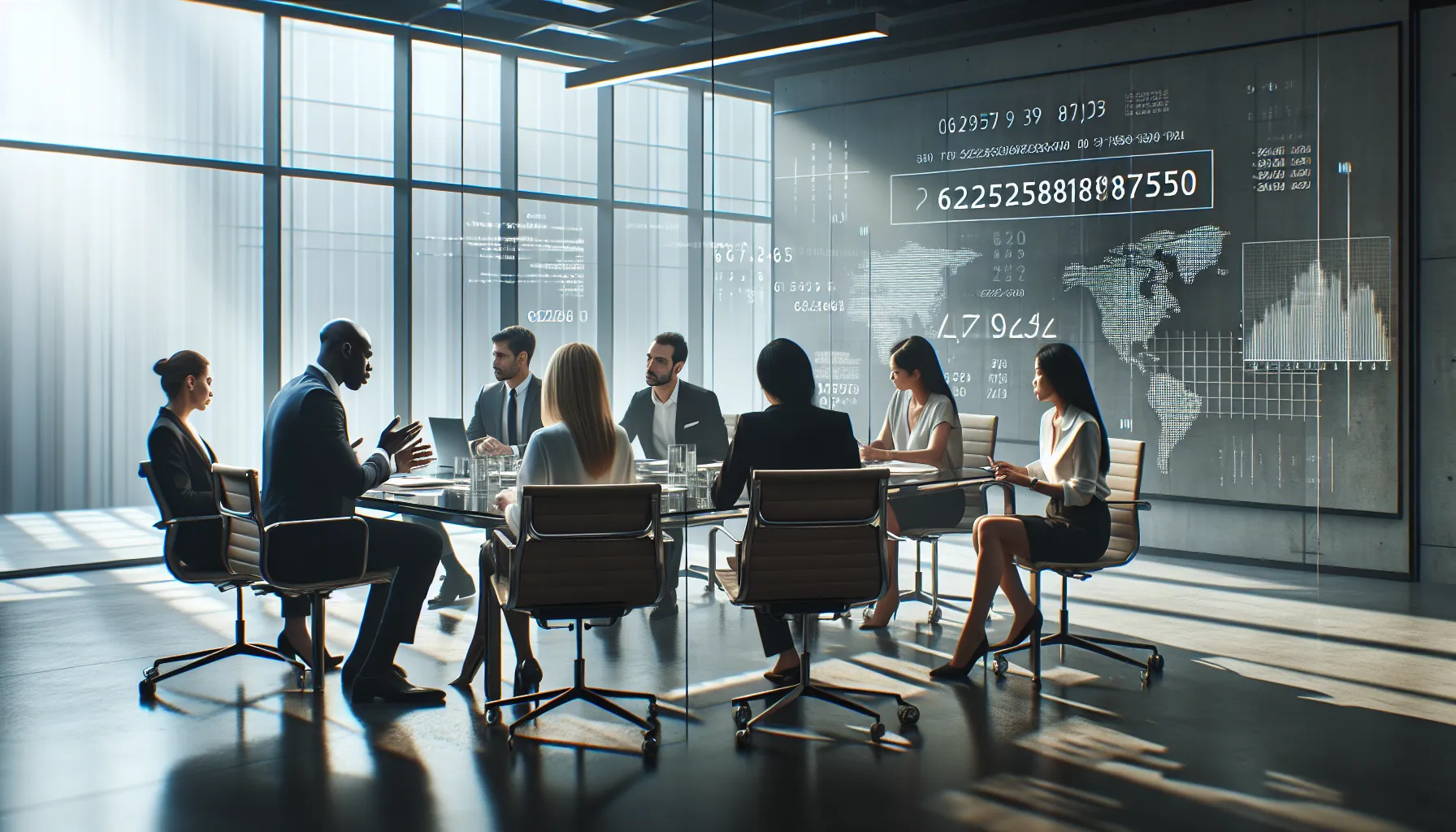 diverse professionals discussing data analysis in a modern office.