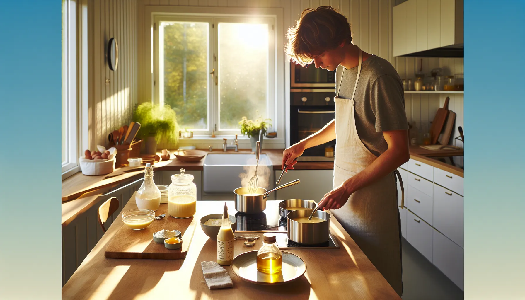 Slik lager du sauser og dressinger som løfter enhver rett 2 Home cook whisking sauces on a stove, showing reduction, thickening and emulsifying.