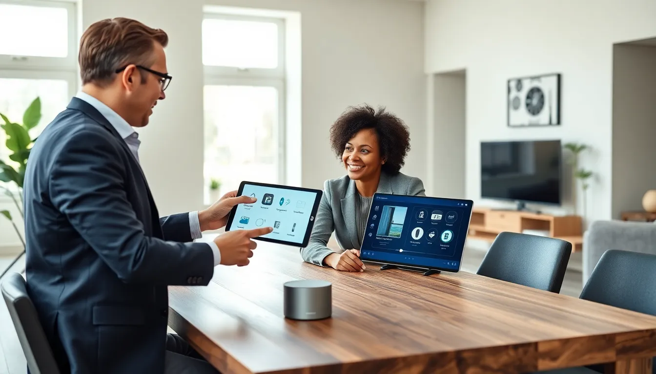 smart home professional demonstrating automation solutions to clients.