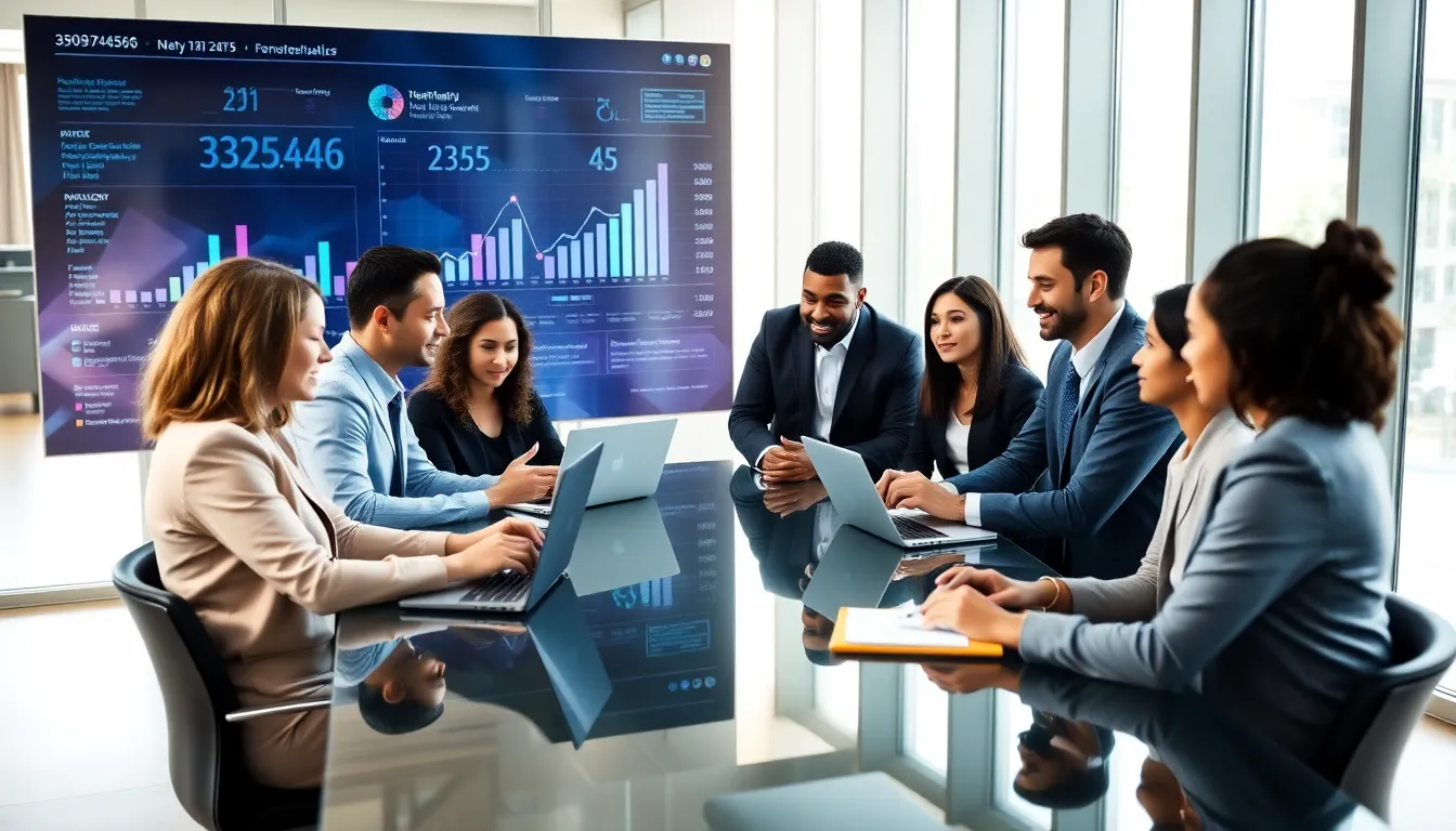 professionals discussing data significance in a modern office setting.