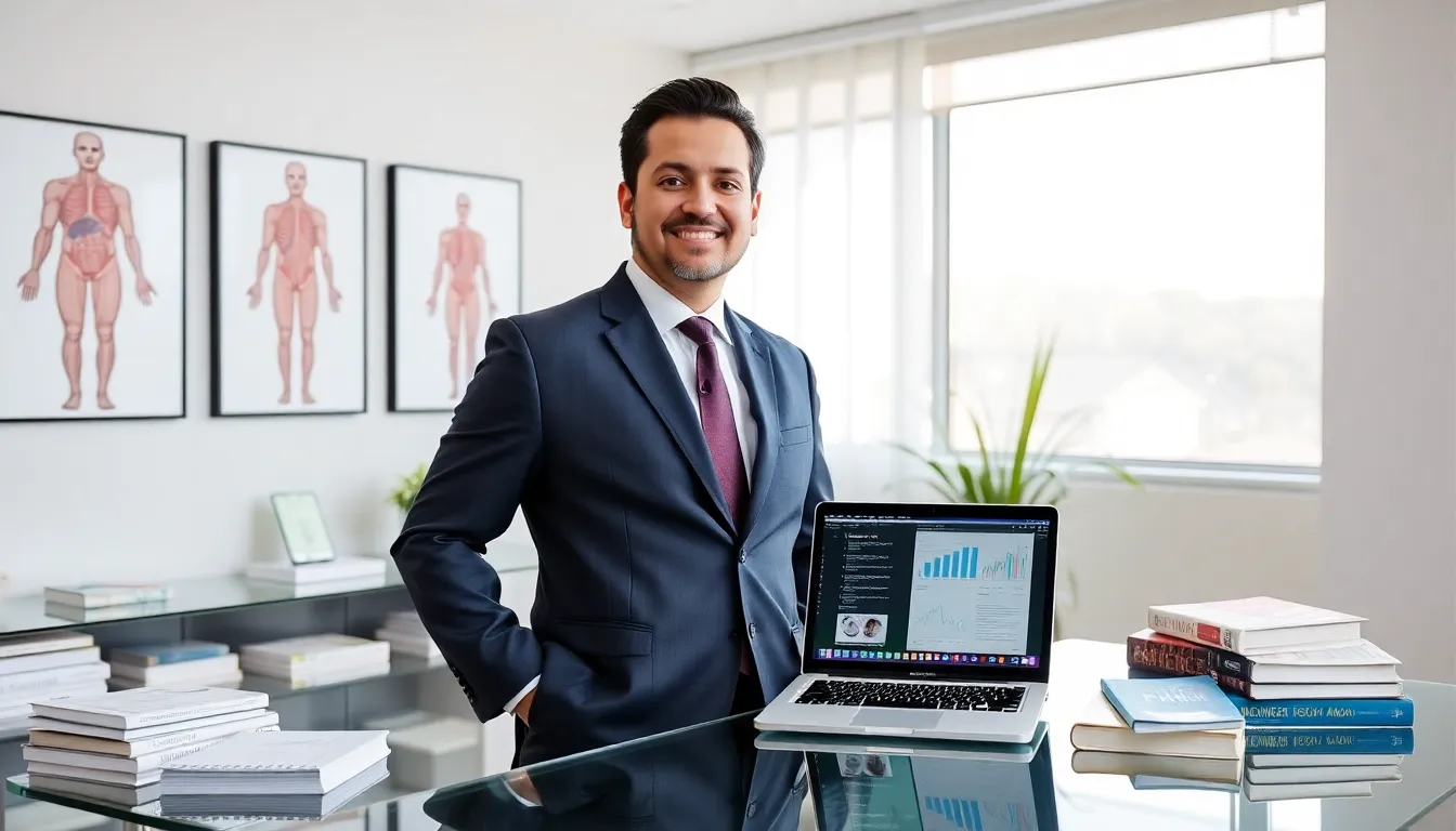 Dr. Rodrigo Haro in a modern medical office, showcasing professionalism and dedication.