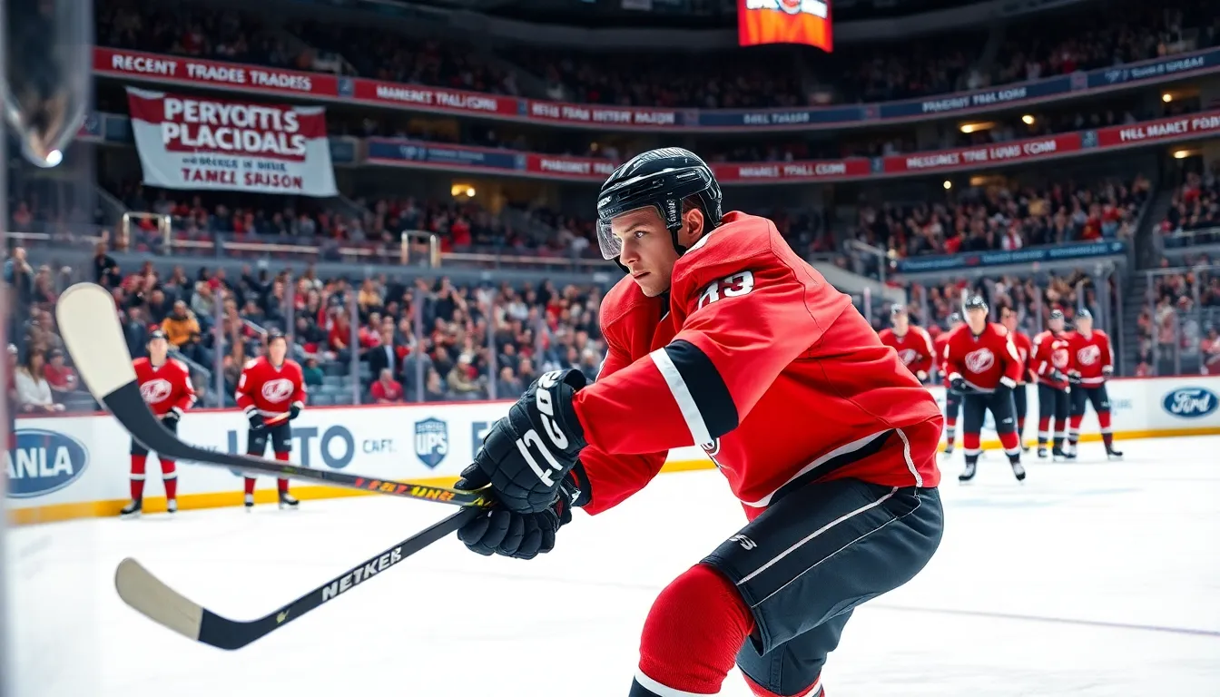 a seasoned hockey player takes a shot while rookies watch from the bench.