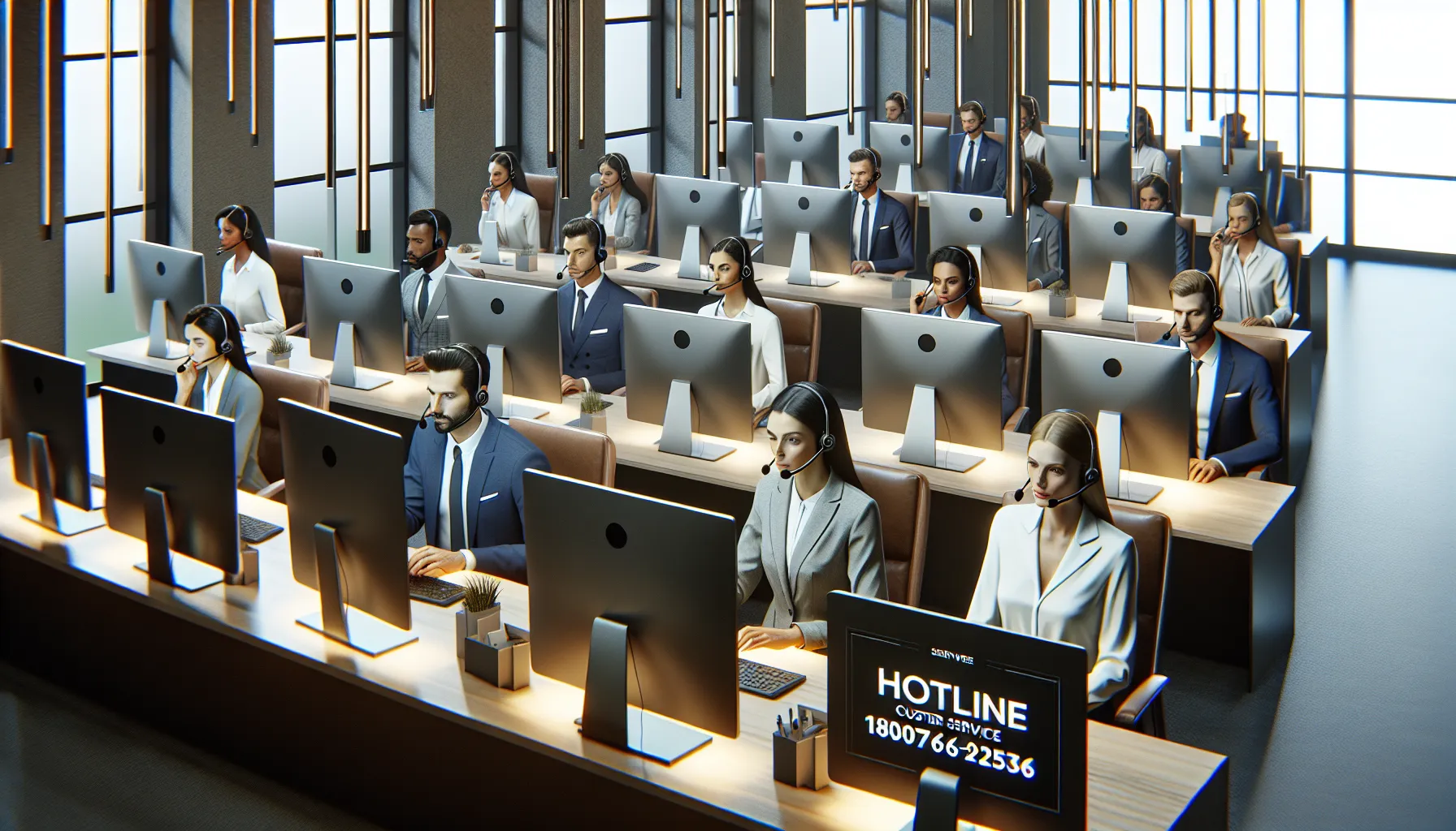 diverse customer service team in a modern call center.