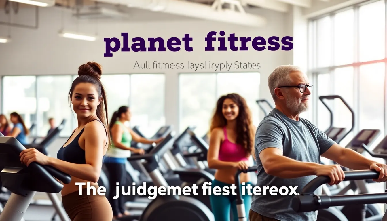 diverse people working out in a welcoming Planet Fitness gym.