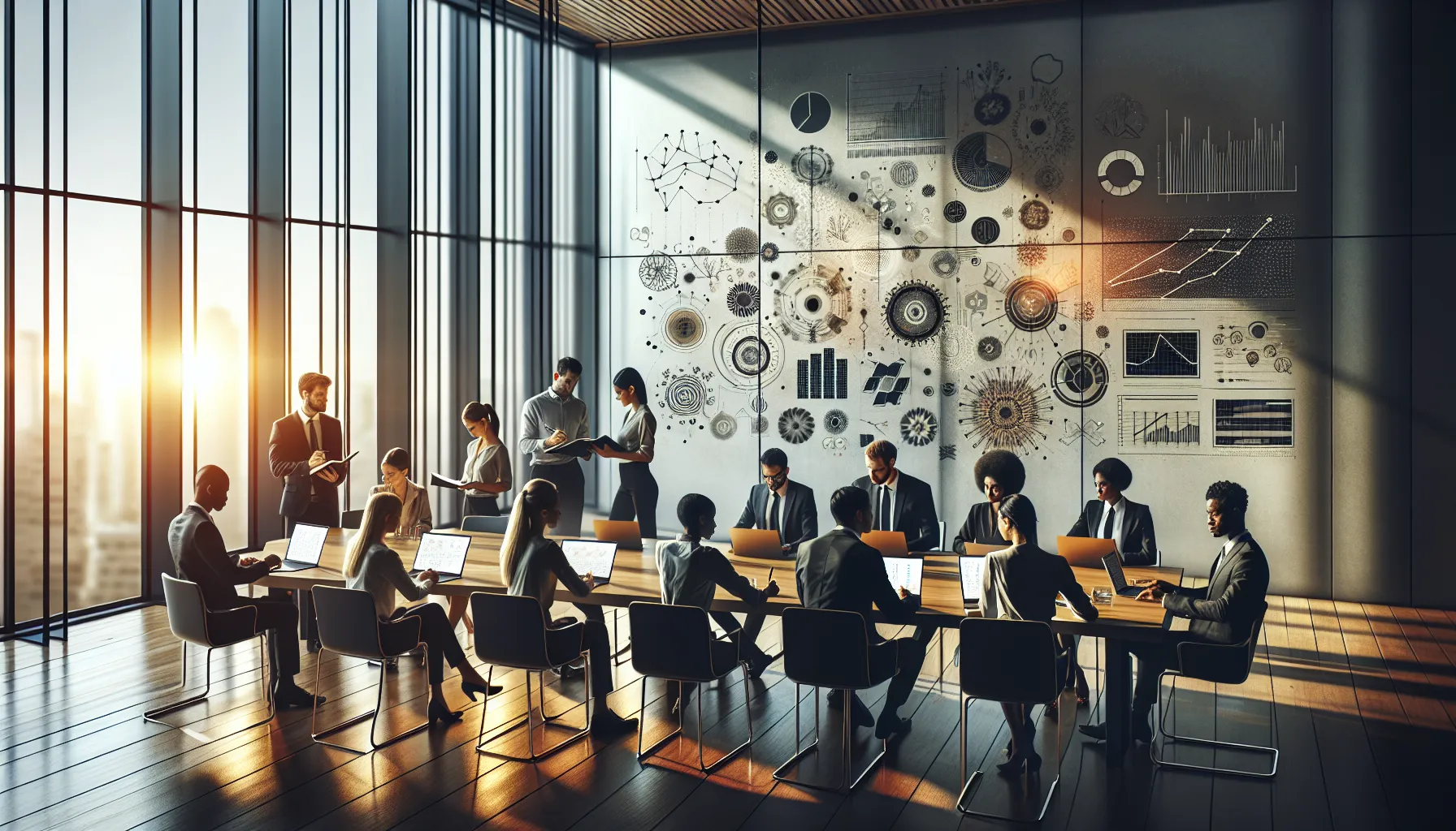diverse professionals discussing yvaxfeva in a modern conference room.