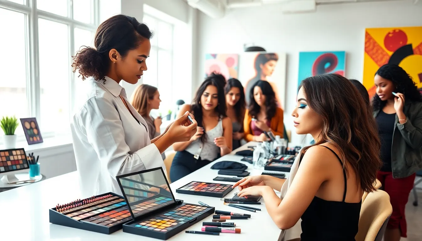 diverse makeup artists collaborating on a blu3ey3dbrun3tte look.