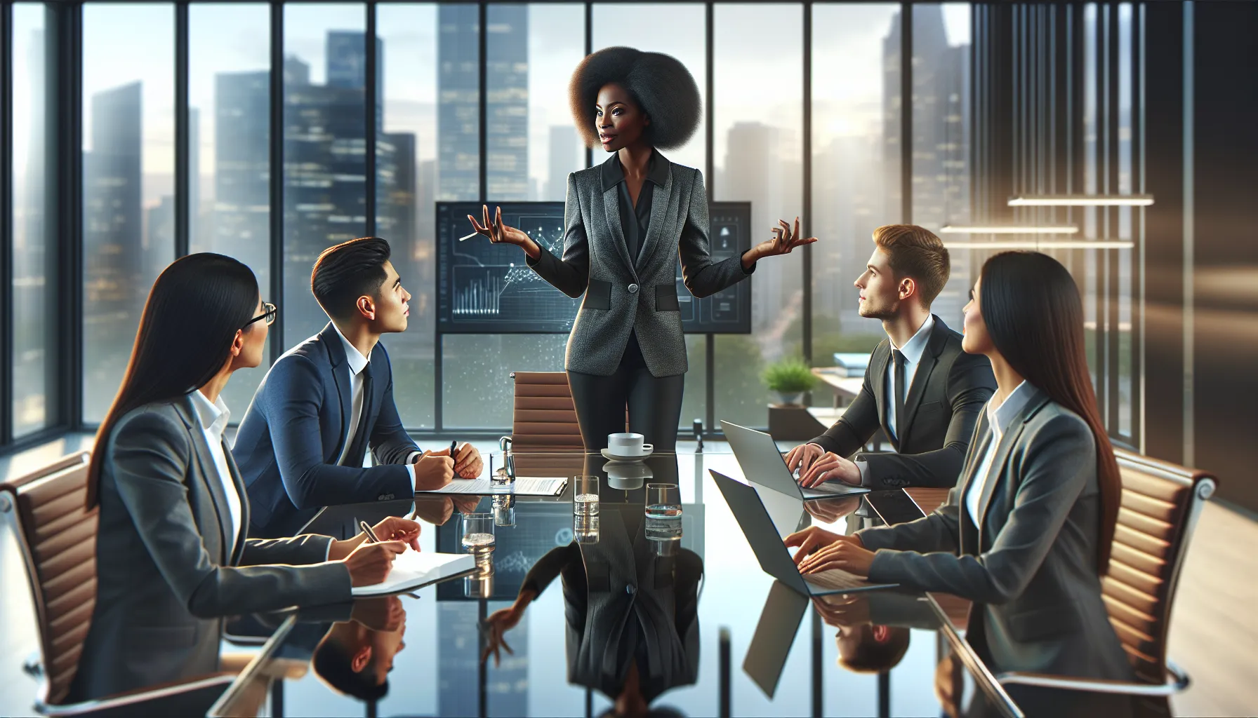 diverse professionals collaborating in a modern office setting.