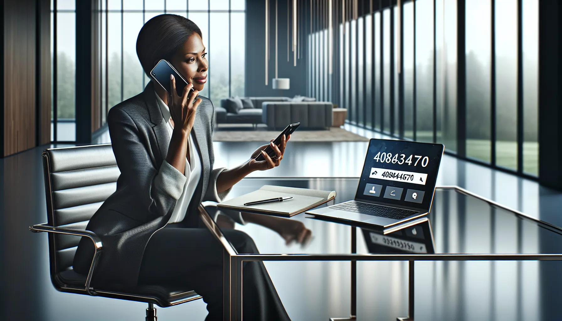 professional discussing the significance of a phone number in an office.