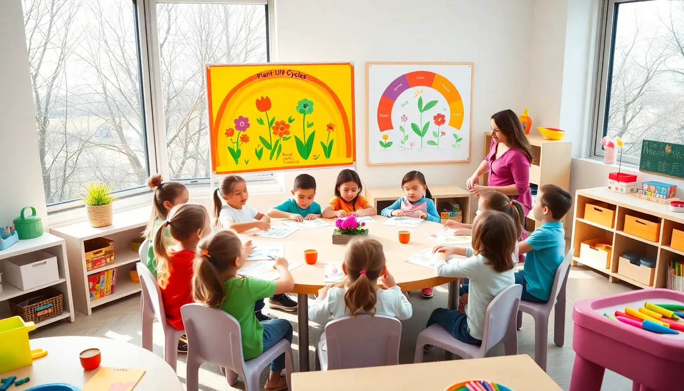 children engaged in a March-themed preschool classroom activity.