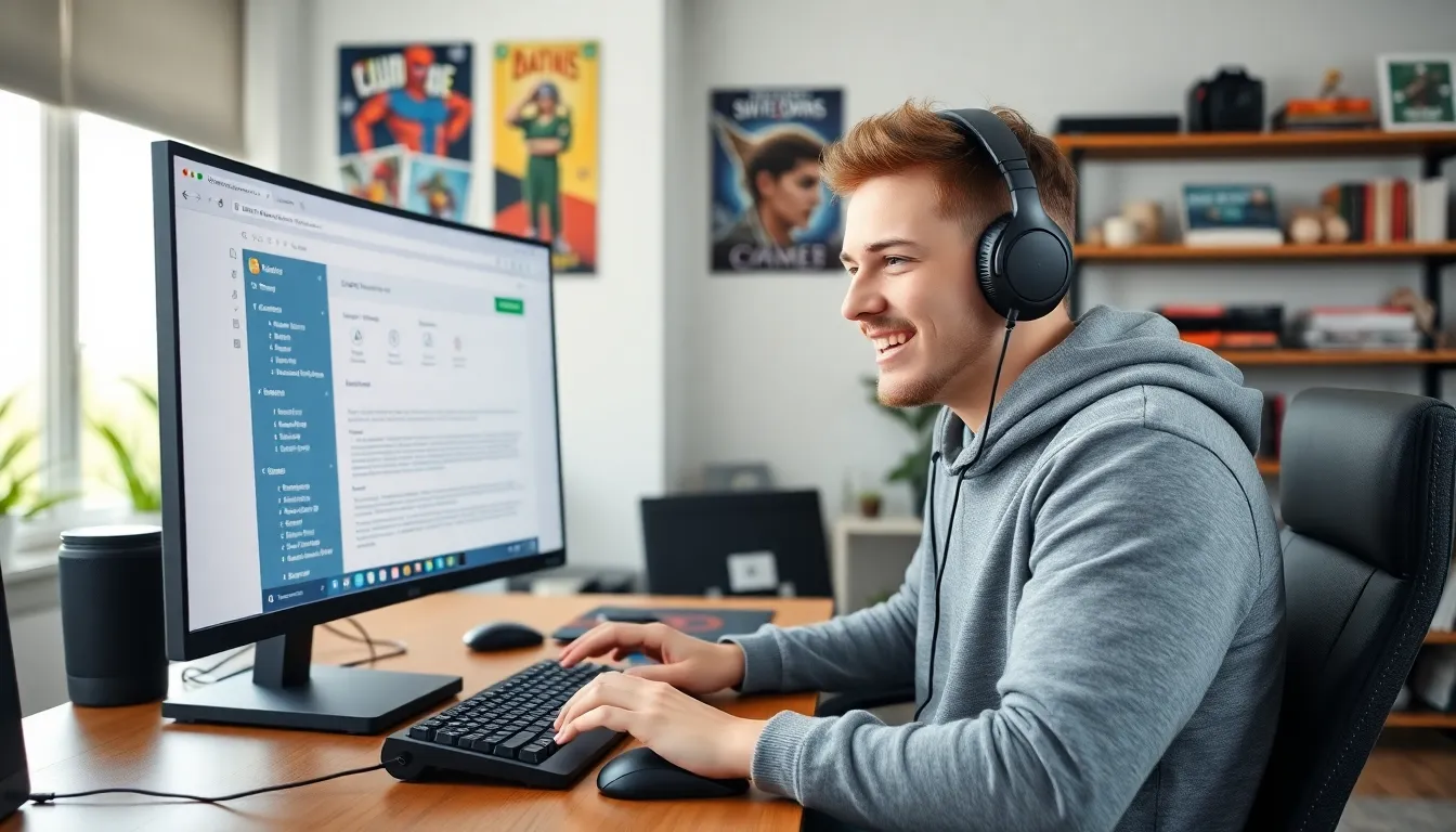 Benjamin Pearce creating gaming guides in a modern home office.