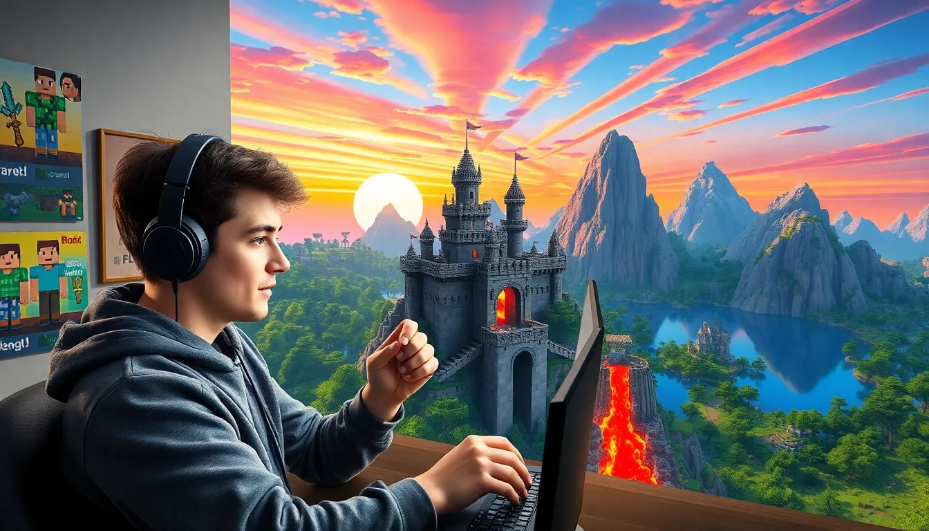 a player focused on building a castle in Java Minecraft.