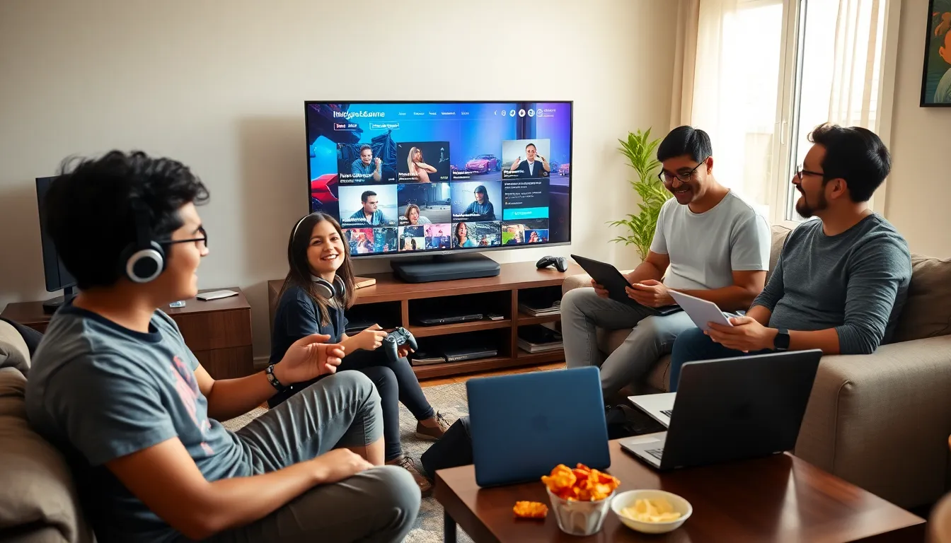 A group of diverse gamers sharing strategies in a cozy living room.