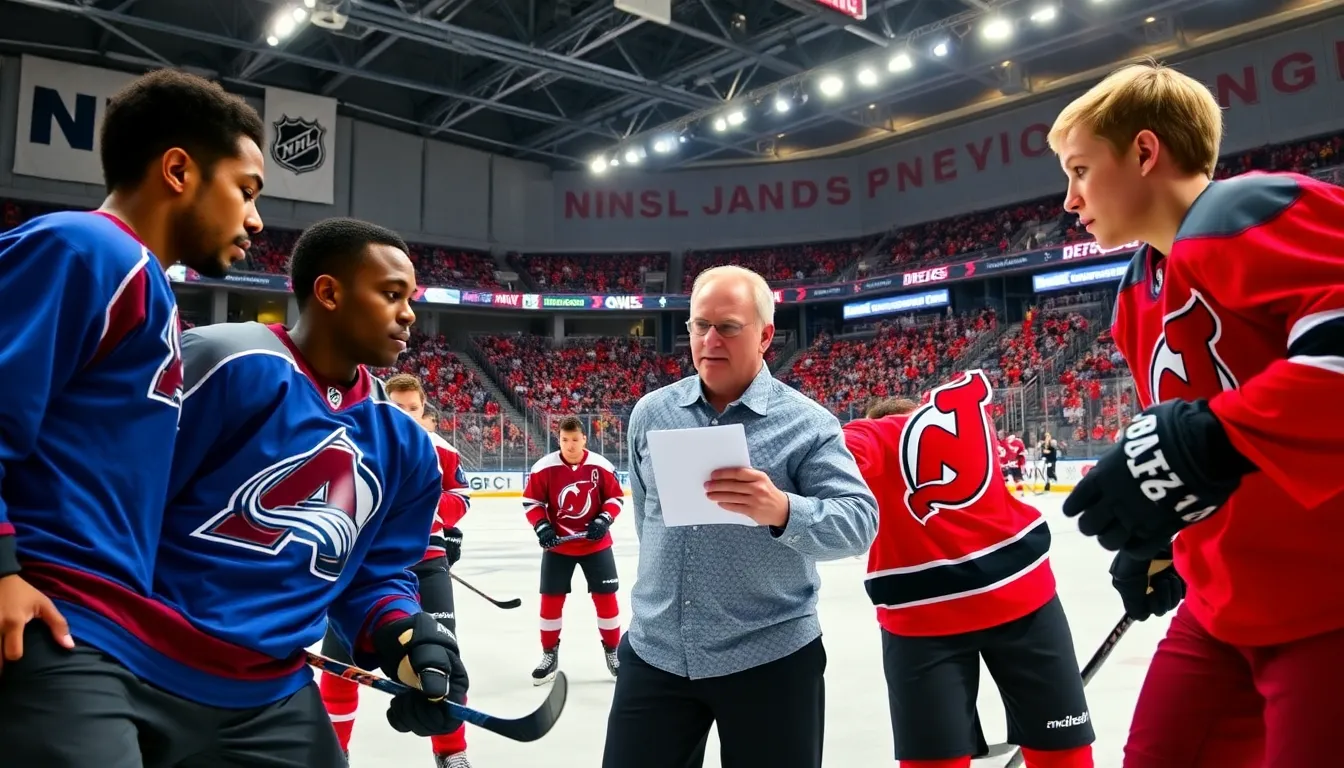 young hockey players practicing in a vibrant arena during the NHL preseason.
