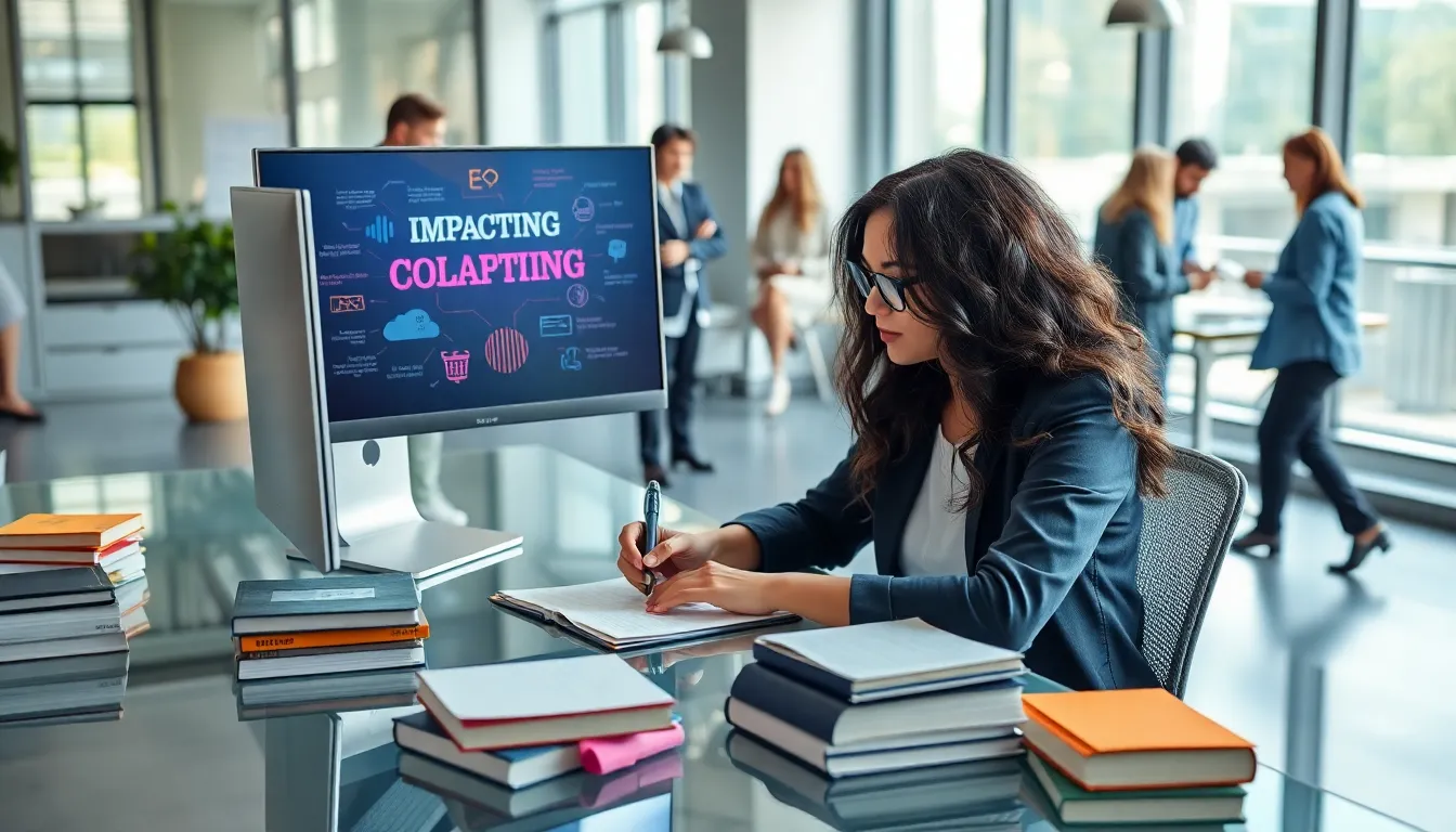 writer developing captivating content in a modern office environment.