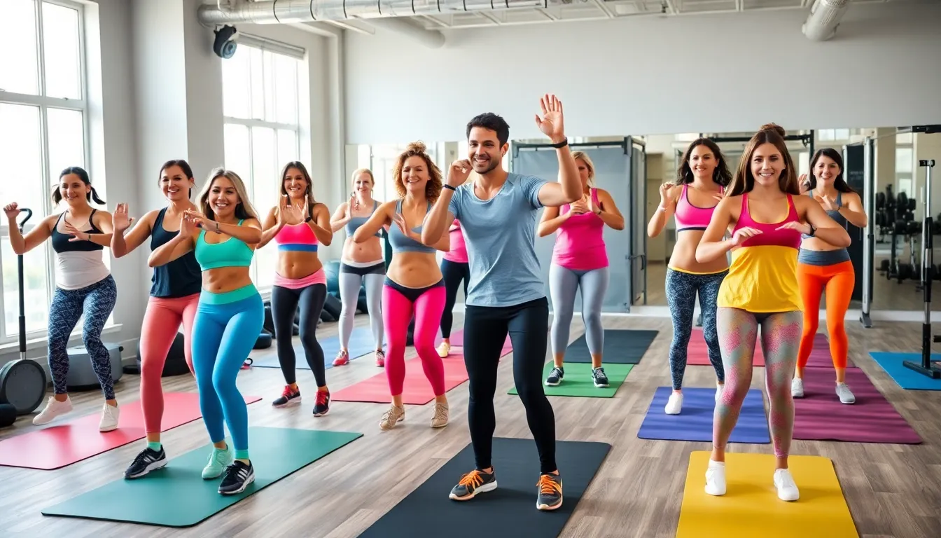 Diverse group training in a modern gym setting.