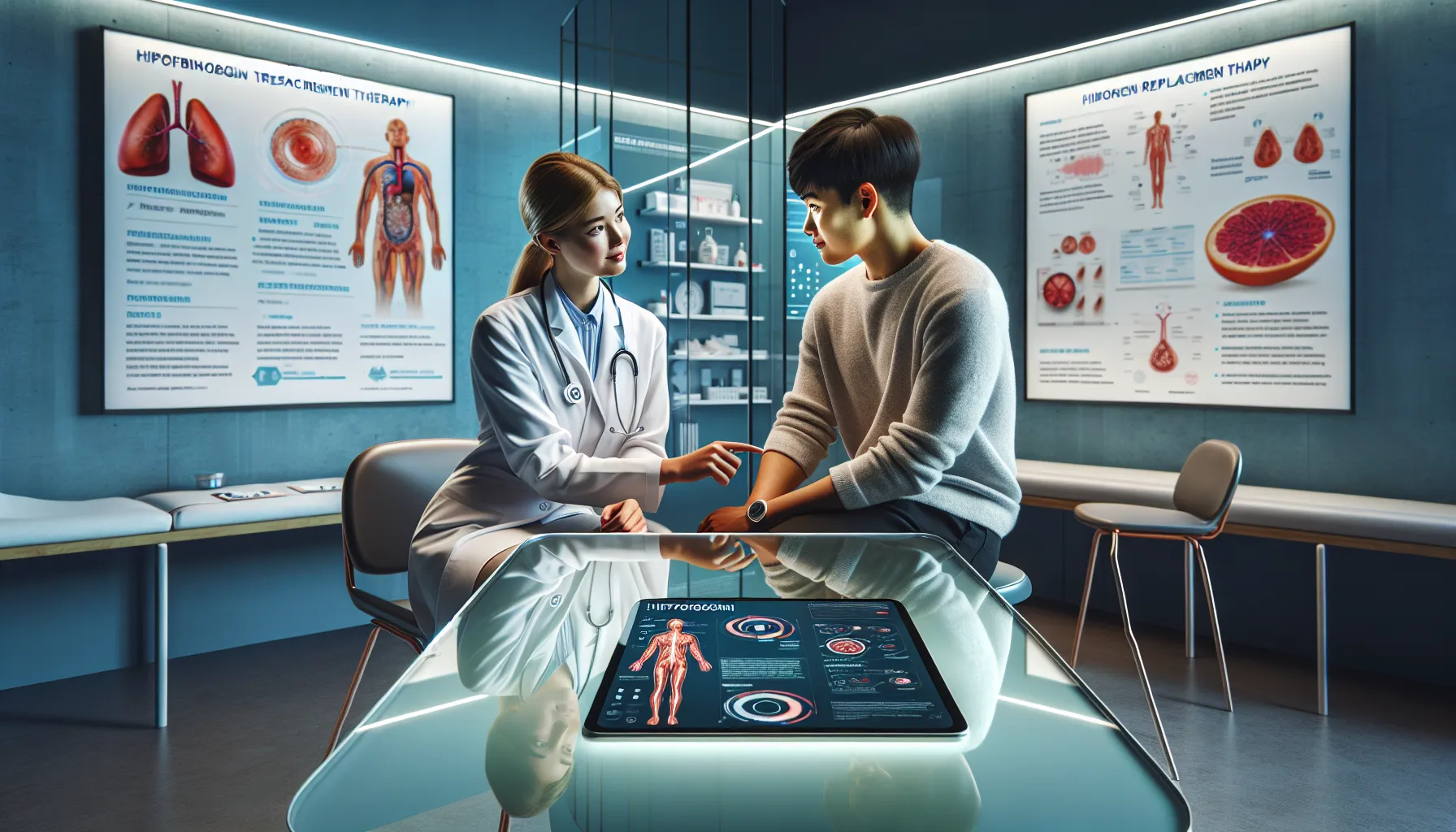 A doctor discusses treatment options for hipofibrynogemi with a patient.