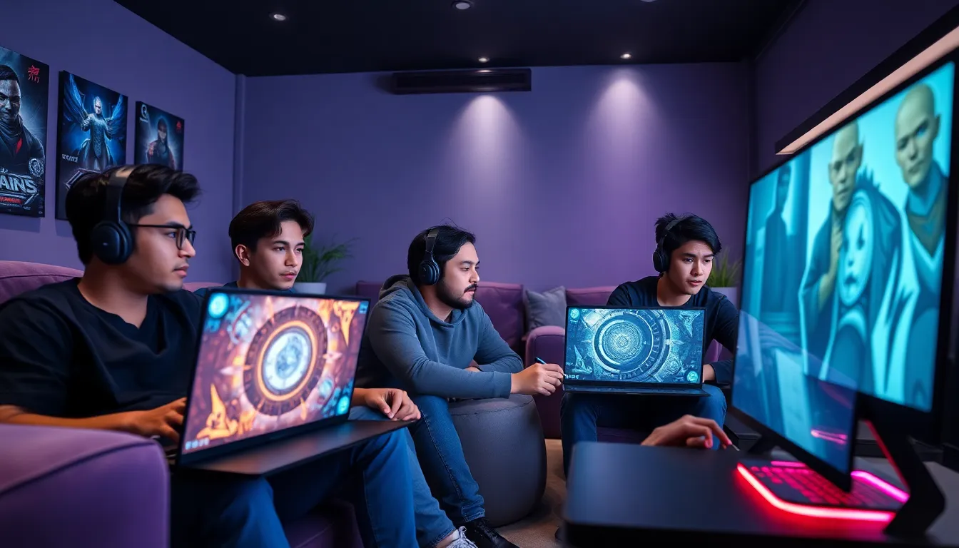 diverse gamers immersed in Dolofis Jelpan gameplay in a modern setup.